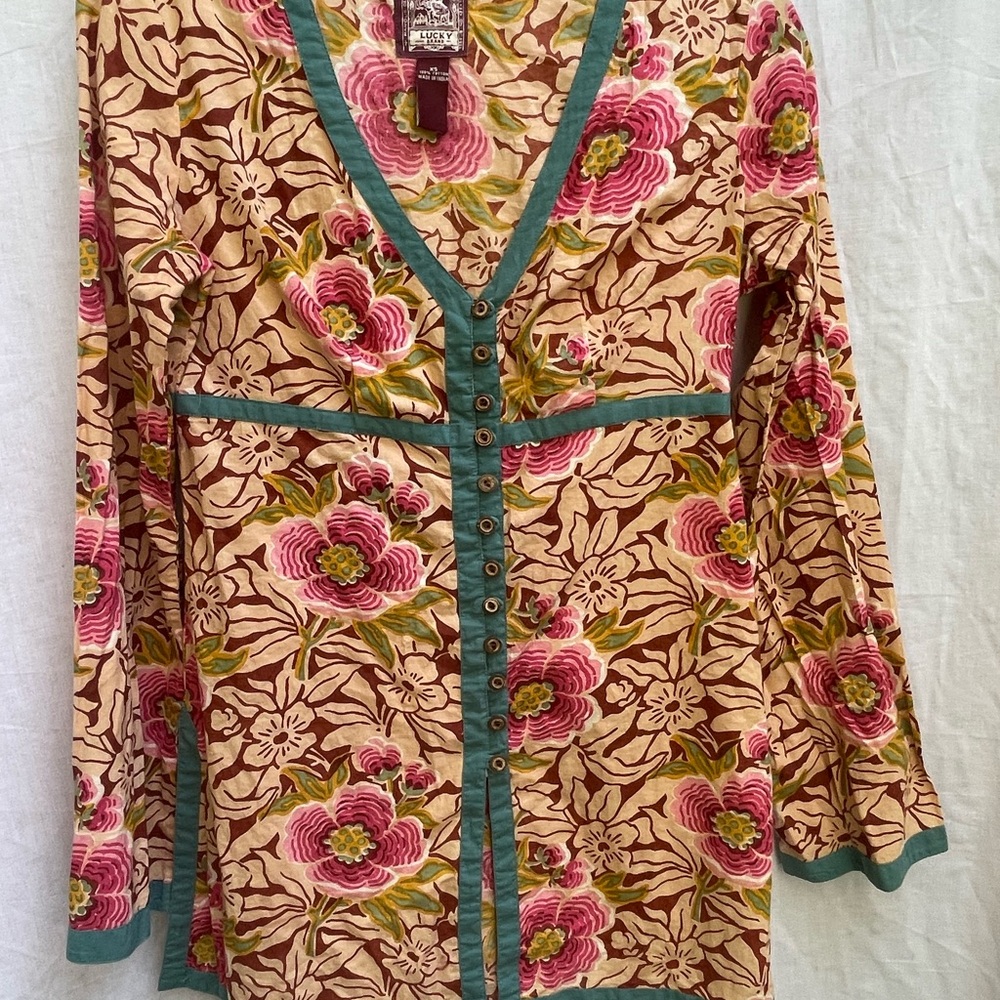 Lucky Brand Floral Blouse - Pink and Green